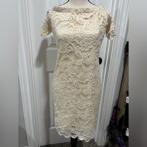 Ambiance floral lace off the shoulder cream dress